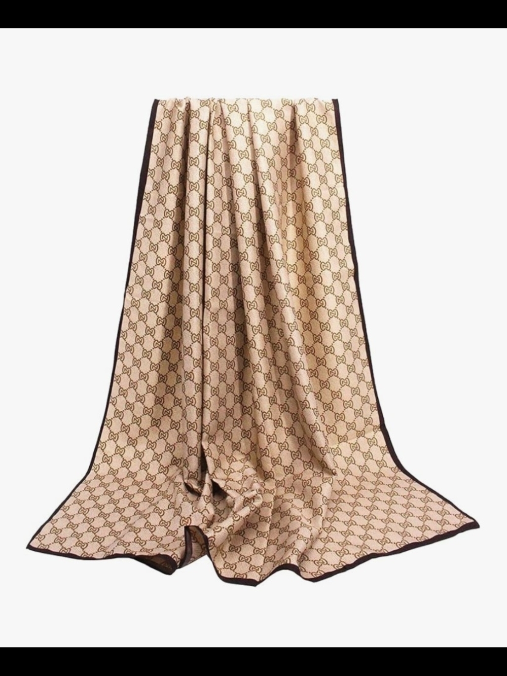 Andantino 35" Square Beige Brown Monogram Logo Print Silky Polyester Scarf